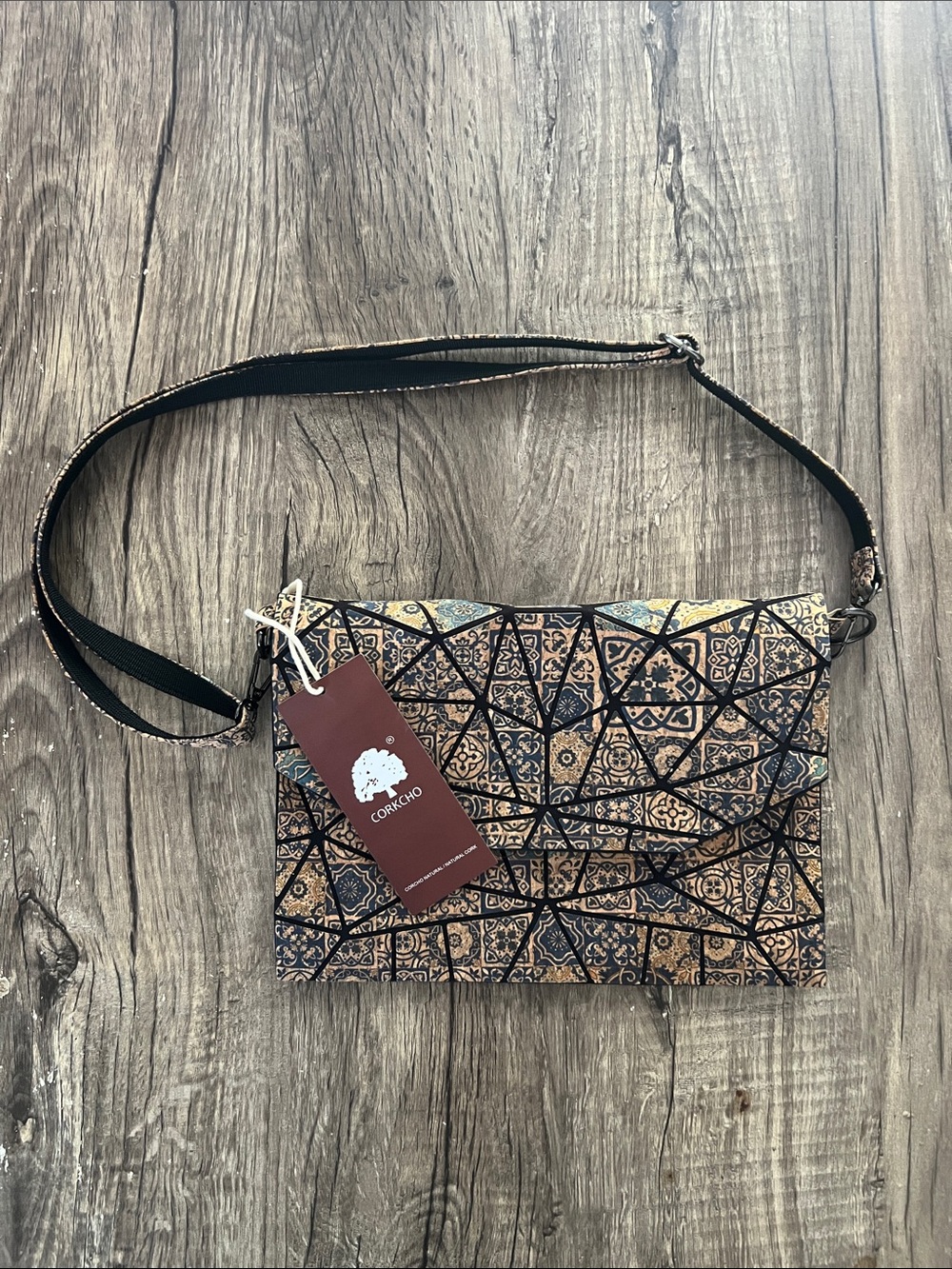 Corkcho Geometric Cork Crossbody Clutch Bag Portuguese Tile Pattern NWT